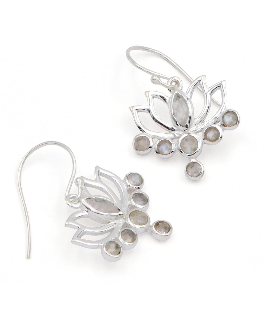 Moonstone and Sterling Silver Lotus Earrings - Earrings