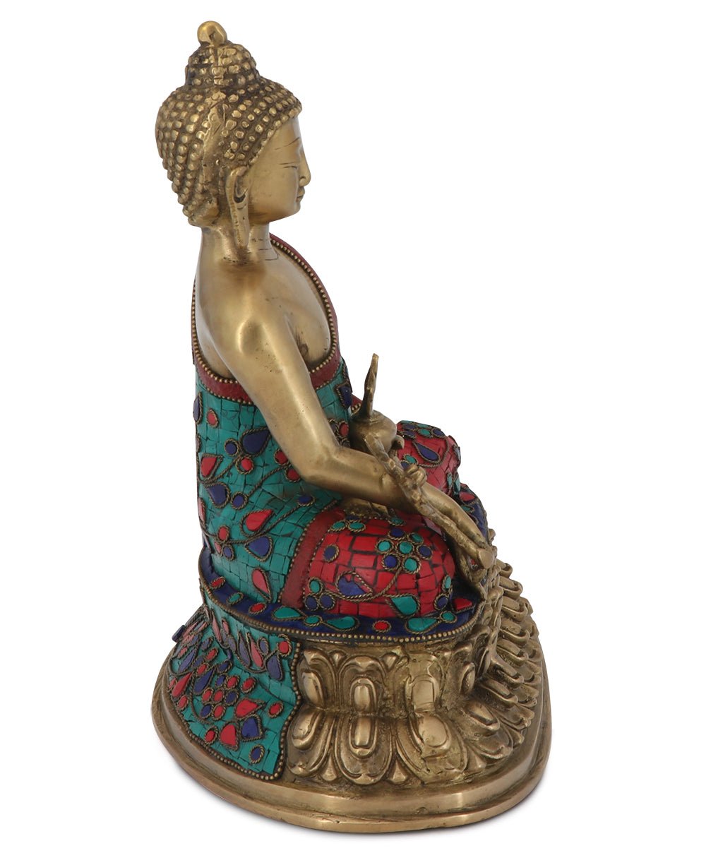 Mosaic Design Brass Medicine Buddha Statue - Sculptures & Statues