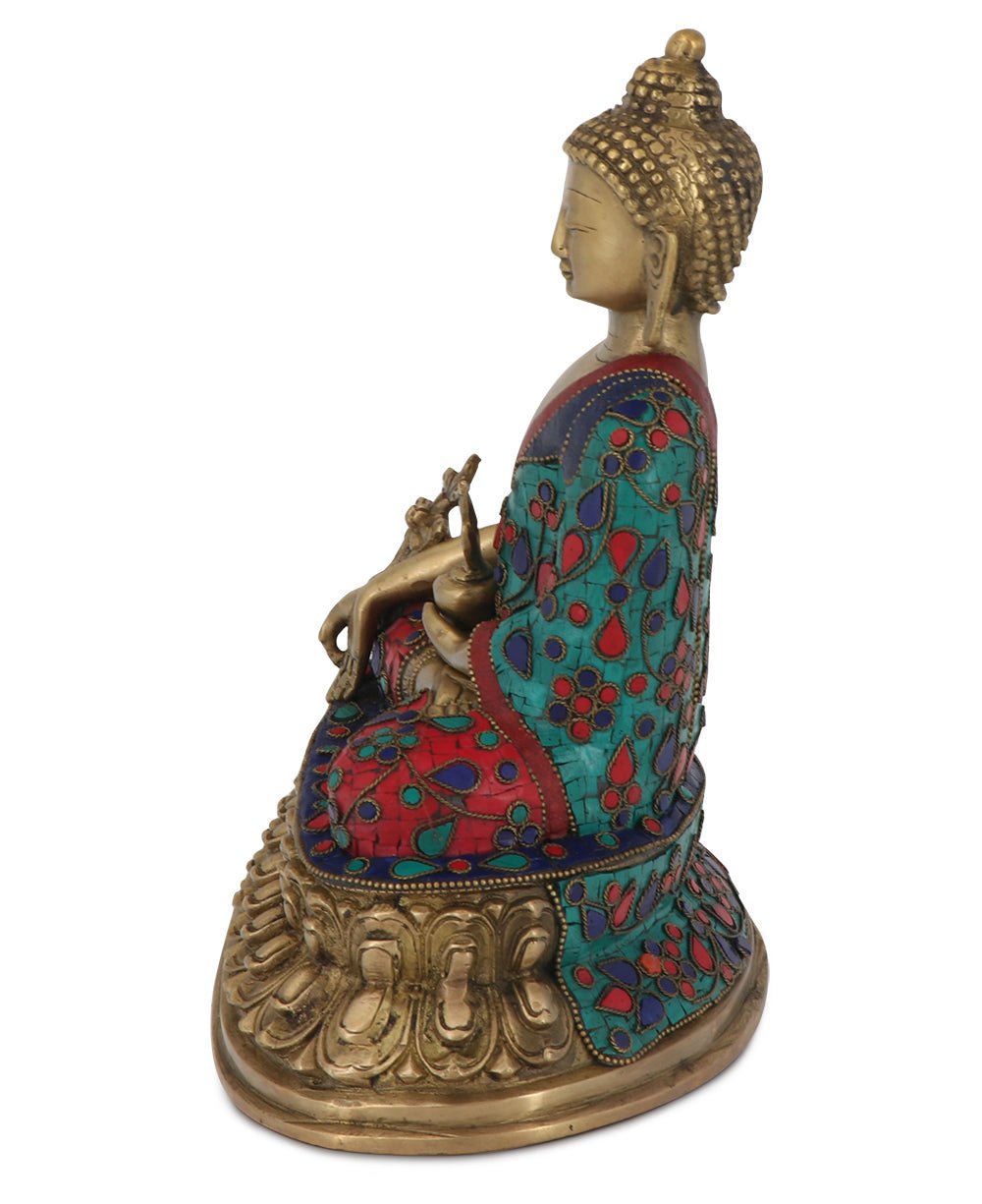 Mosaic Design Brass Medicine Buddha Statue - Sculptures & Statues