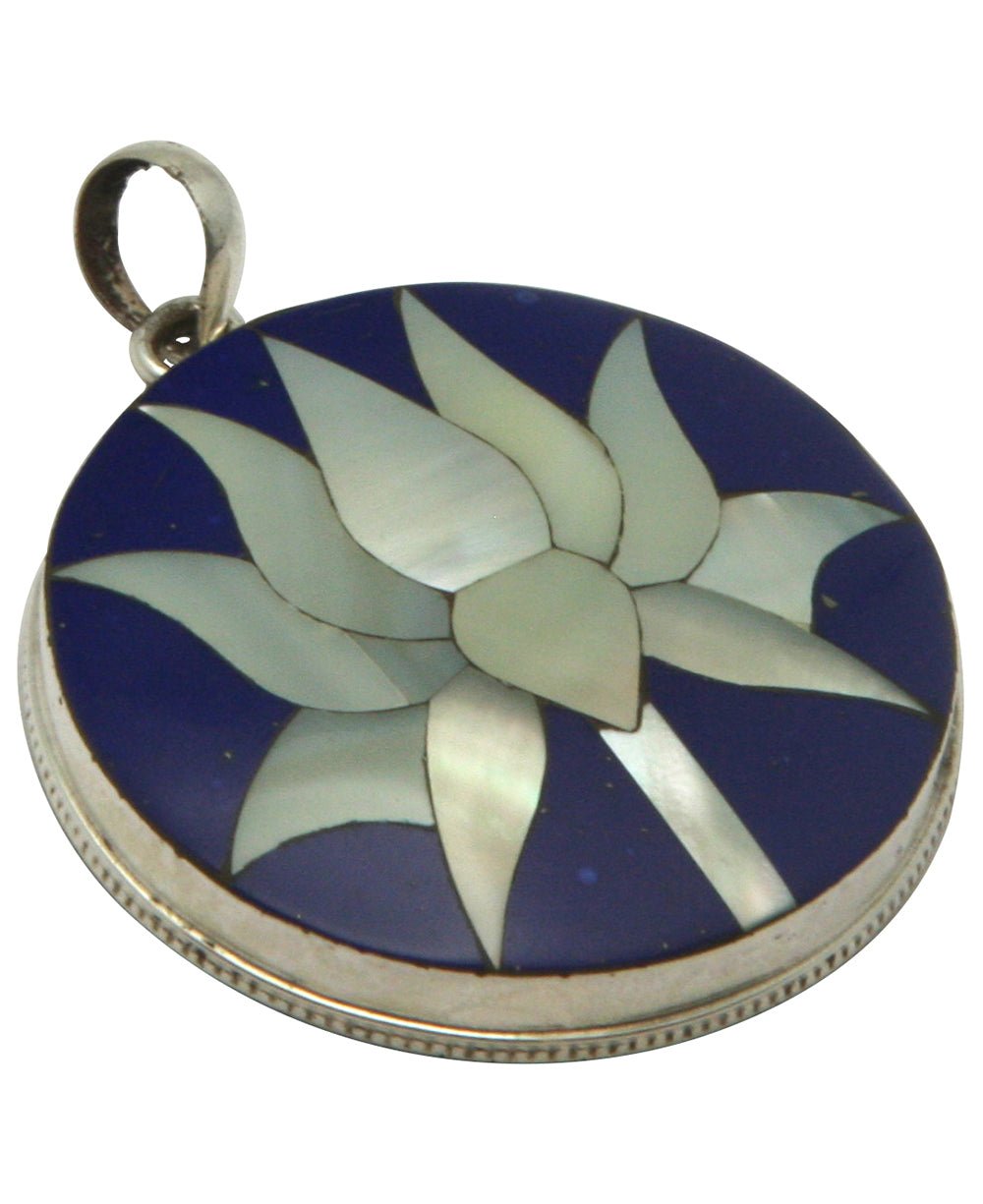 Mother of Pearl and Lapis Sterling Silver Lotus Pendant - Charms & Pendants