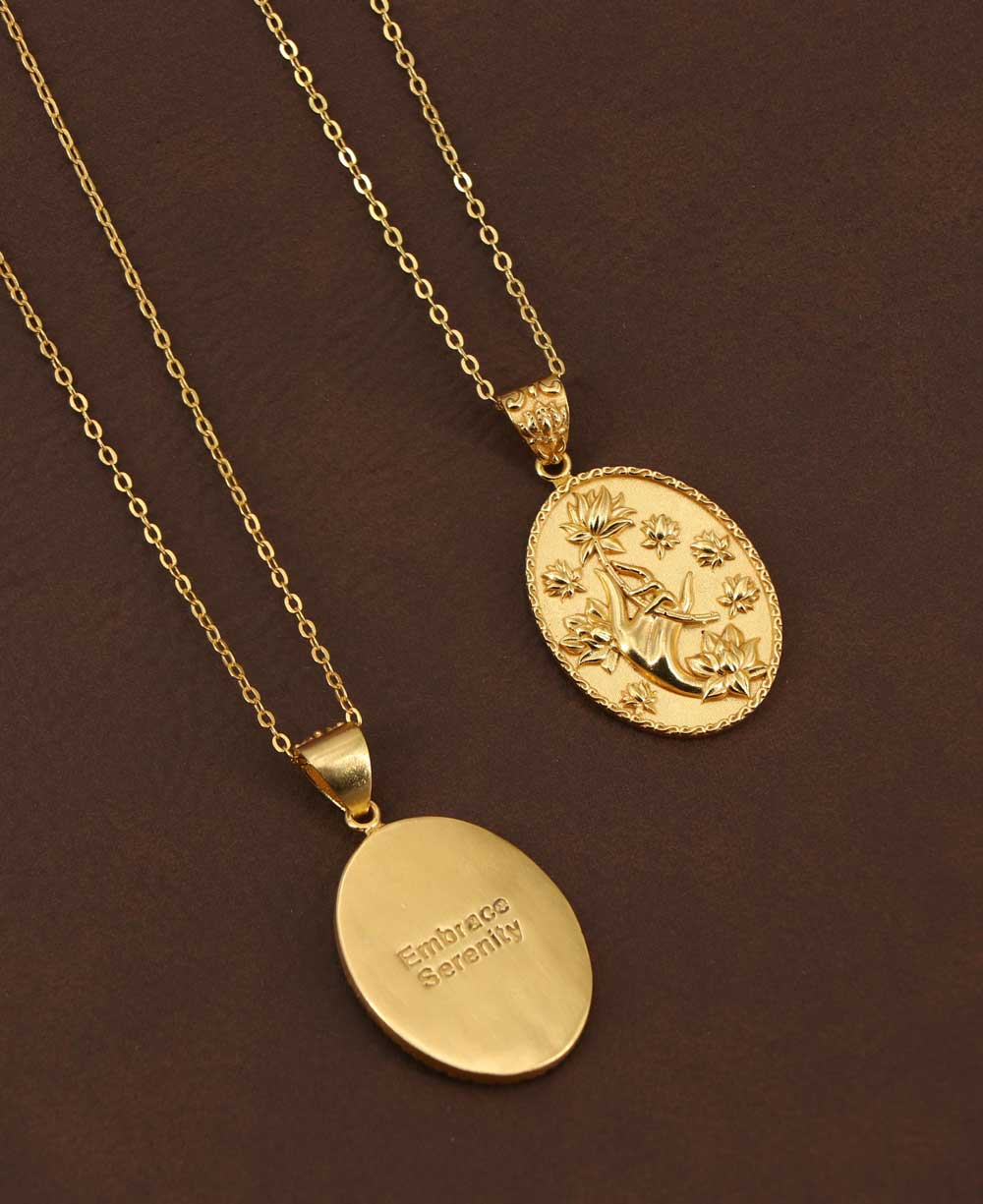 Mudra Hand and Lotus Flower Pendant Necklace - Necklaces