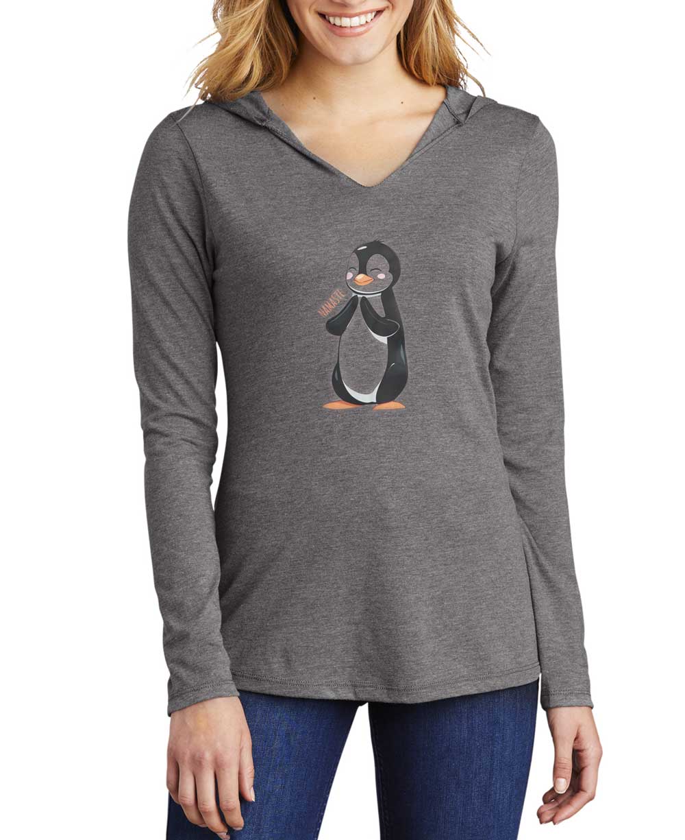 Namaste Penguin Long Sleeve Lightweight Hooded Tee - Shirts & Tops S