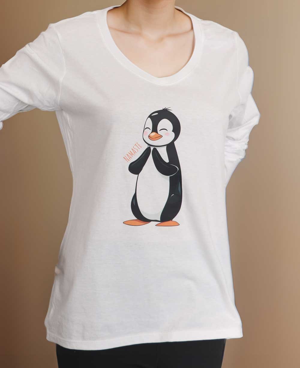 Namaste Penguin T-Shirt in White - Shirts & Tops S
