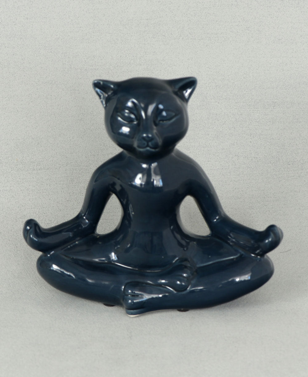 Navy Blue Ceramic Meditating Yoga Cat - Sculptures & Statues