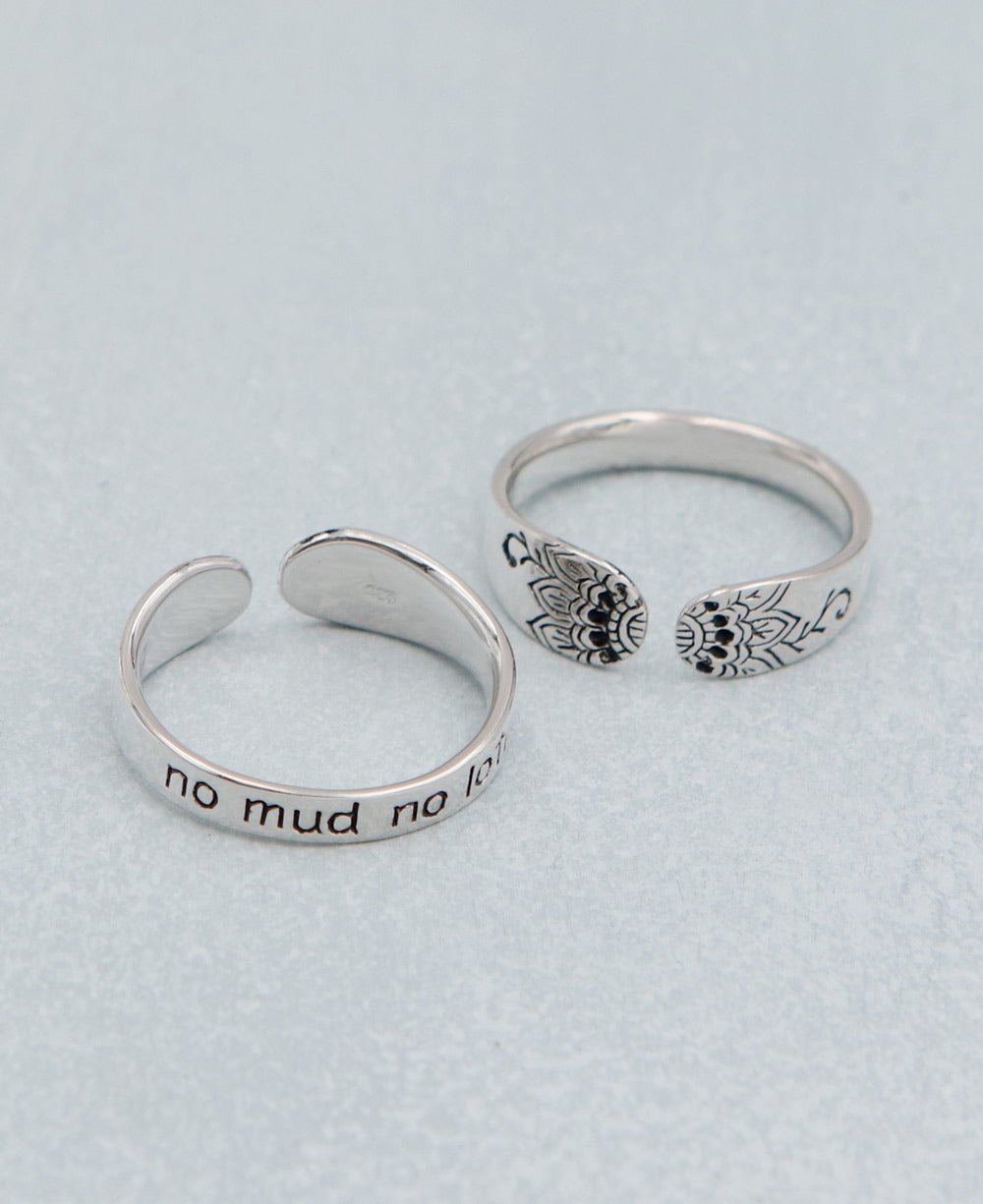 No Mud No Lotus Sterling Silver Mantra Ring - Rings