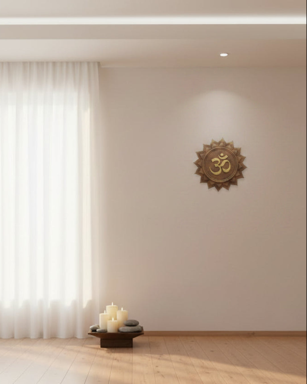 Om Lotus Artistic Wall Relief, Stone Texture - Artwork Pink