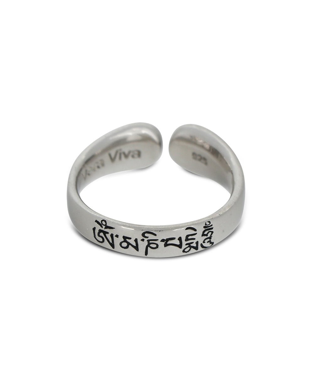 Om Mani Padme Hum Sterling Silver Adjustable Ring - Rings
