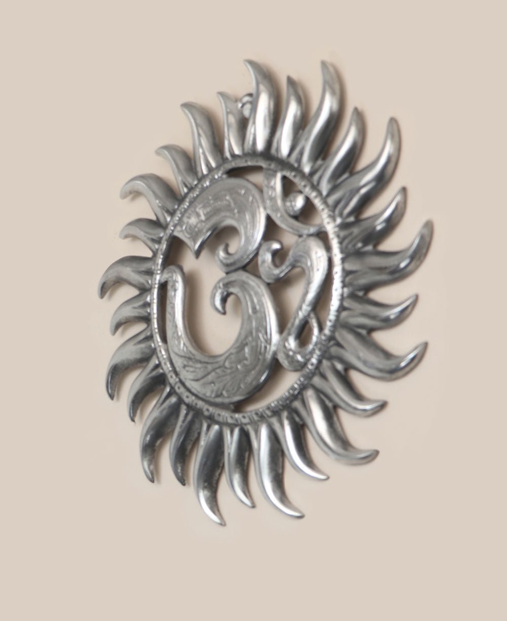 Om Sun Wall Hanging with Silver Colored Finish - Wind Chimes