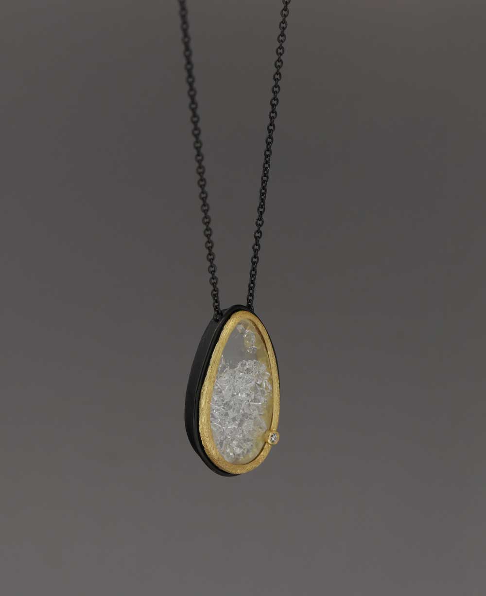 Organic Frame Pendant with Floating Quartz Necklace - Necklaces