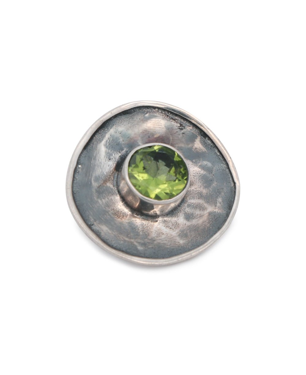 Oxidized Sterling Silver Peridot Circle Pendant - Pendant