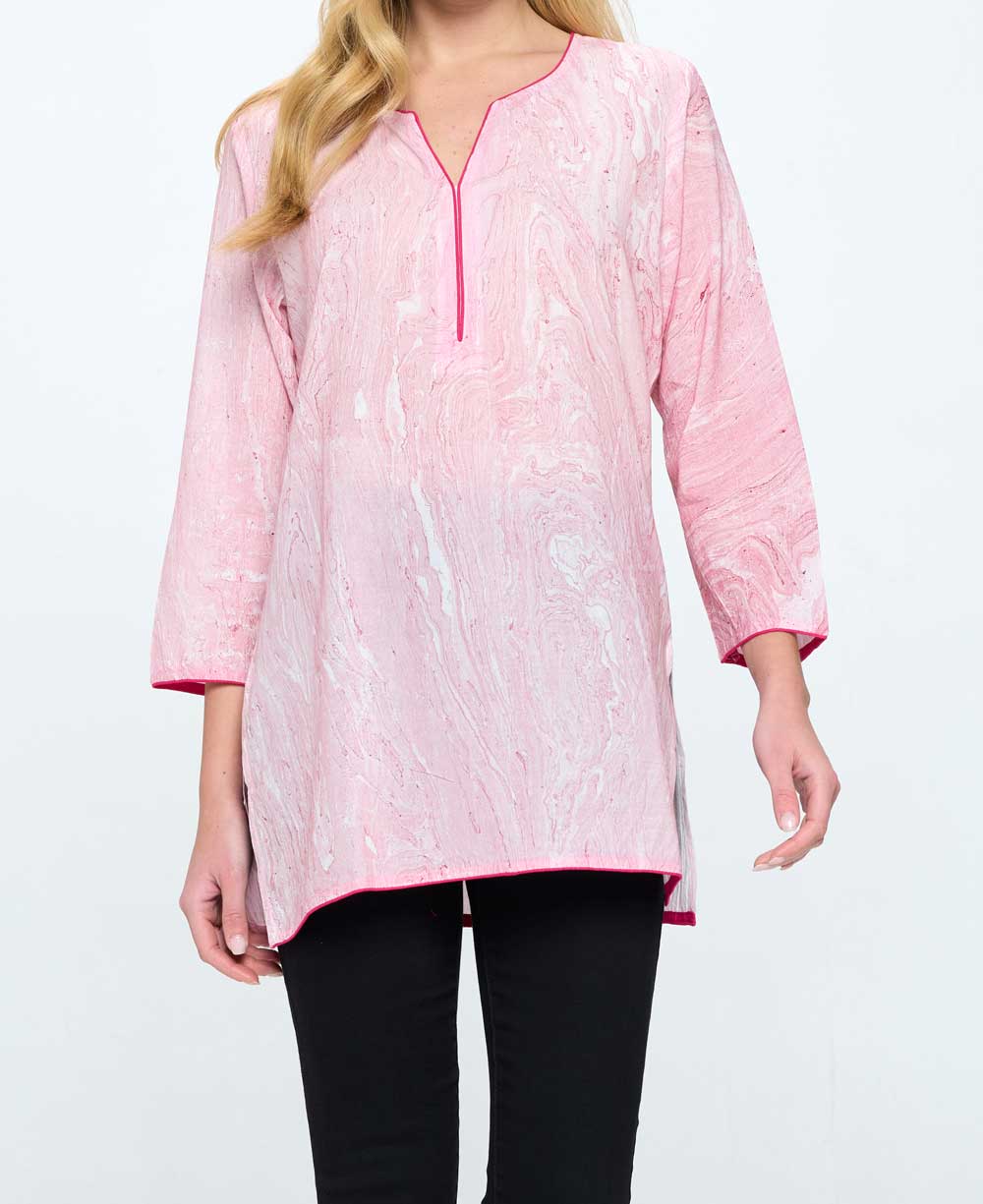 Pink Marble Print Soft Cotton Tunic Top - Shirts & Tops S