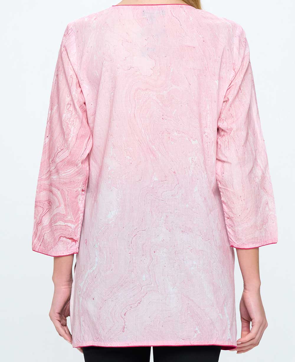 Pink Marble Print Soft Cotton Tunic Top - Shirts & Tops S
