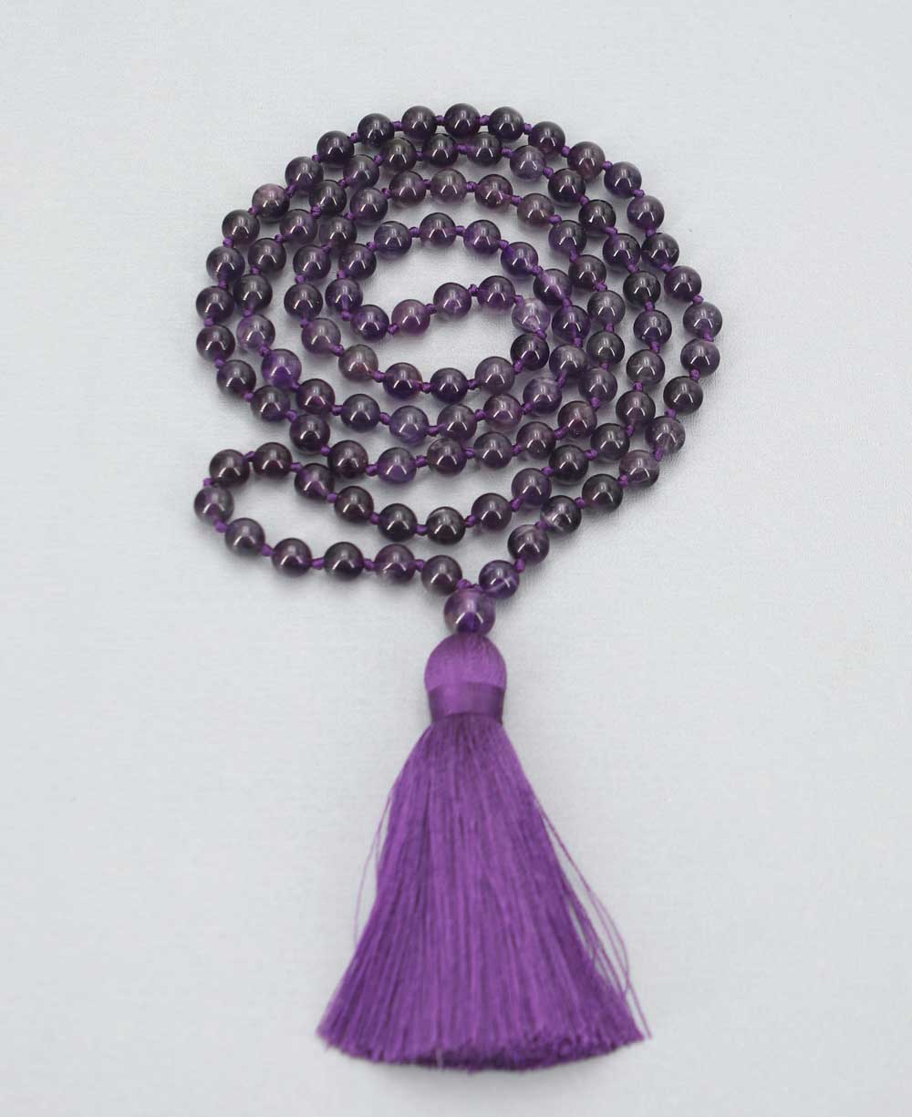 Premium 8 mm Knotted Beads Amethyst Meditation Mala -