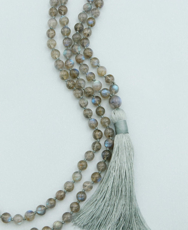 Premium Labradorite Gemstone Mala, Knotted - Prayer Beads 6mm