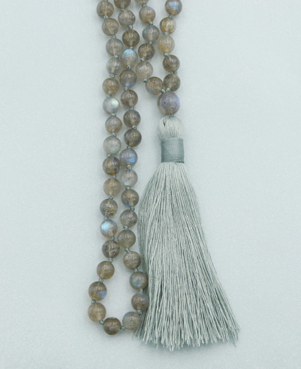 Premium Labradorite Gemstone Mala, Knotted - Prayer Beads 6mm