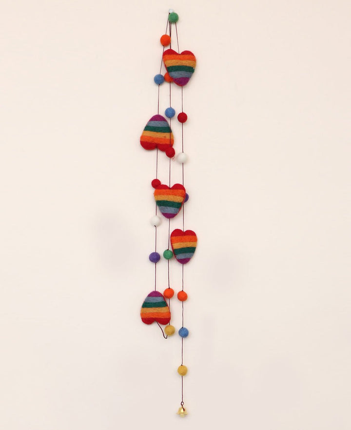 Prideful Love Handmade Felt Garland with Rainbow Hearts - Visual Artwork