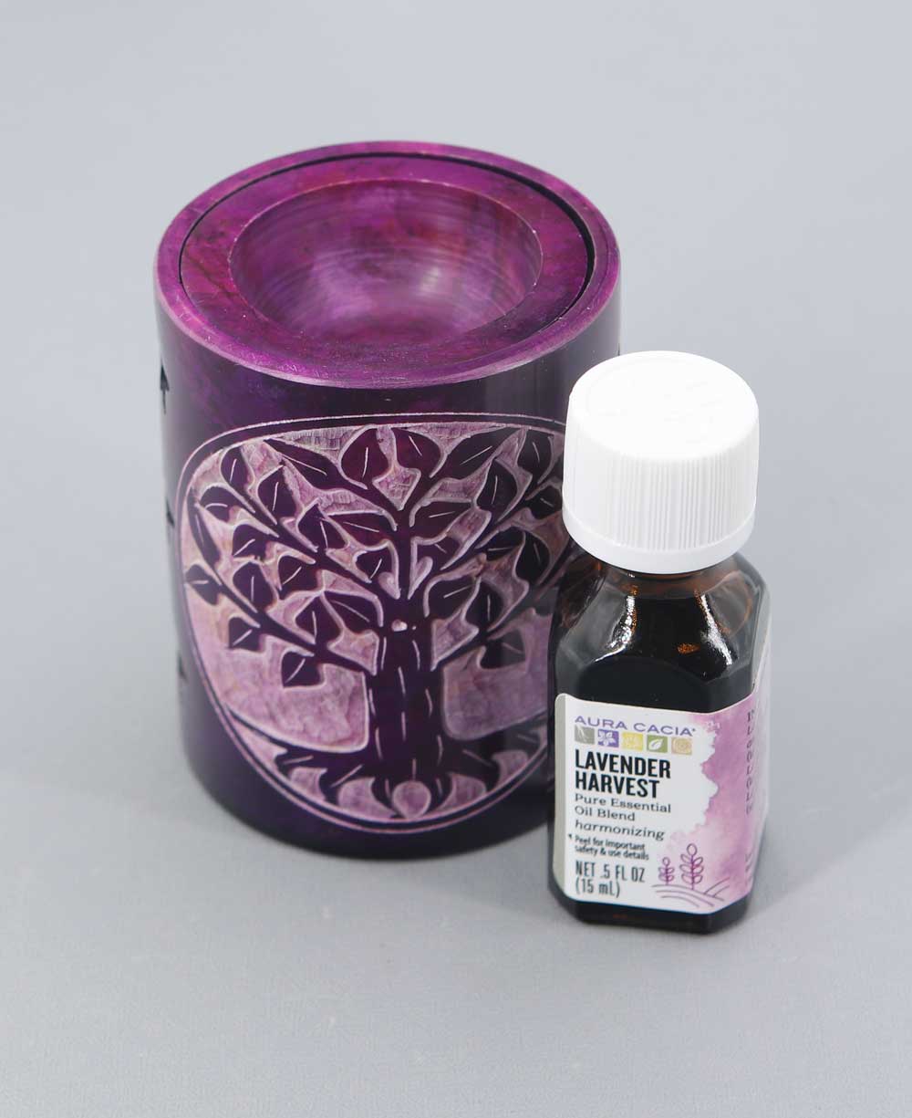 Purple Tree of Life Oil Burner with Lavender Essential Oil Blend