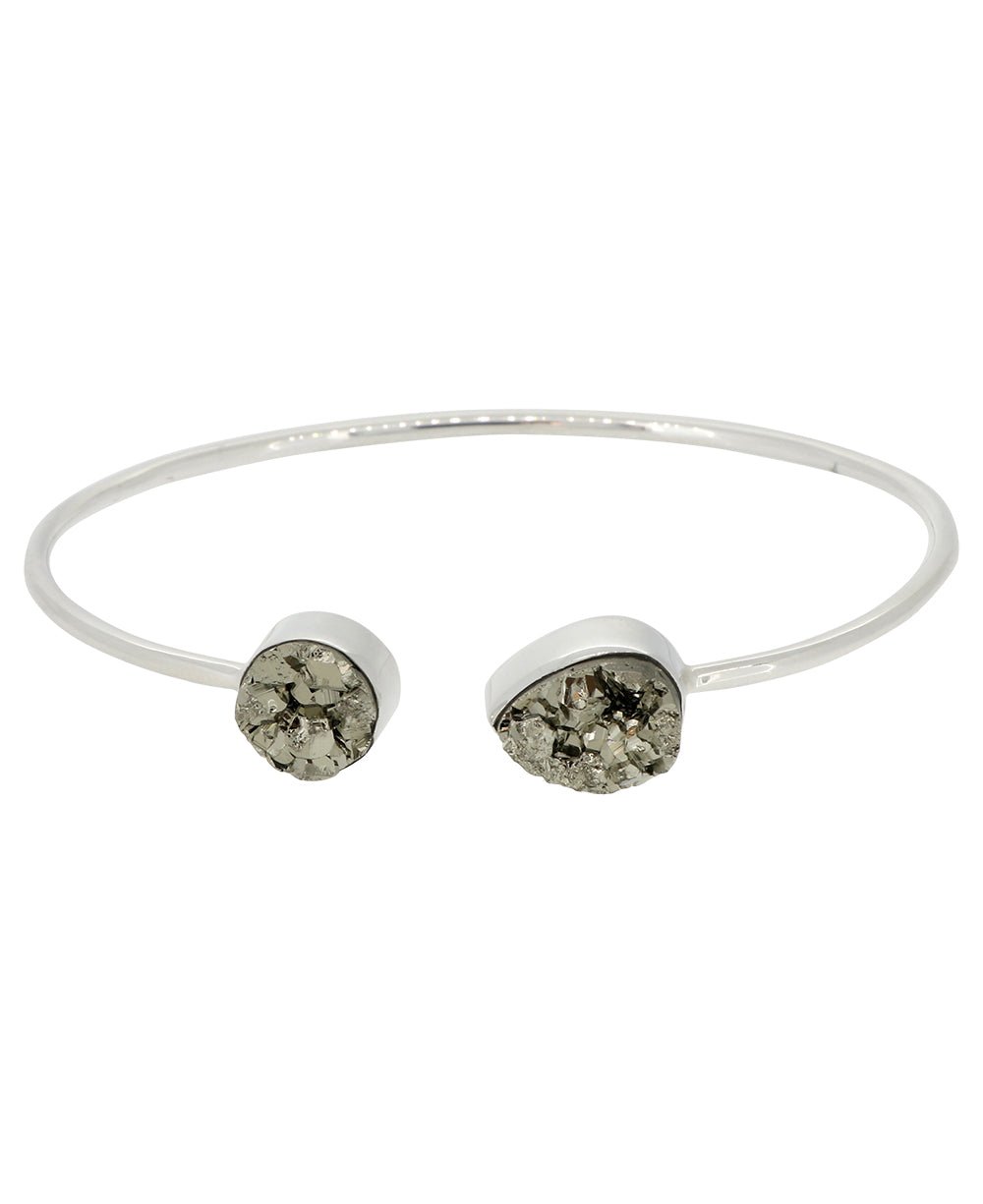 Pyrite Druzy Stones Sterling Silver Adjustable Bracelet - Bracelets