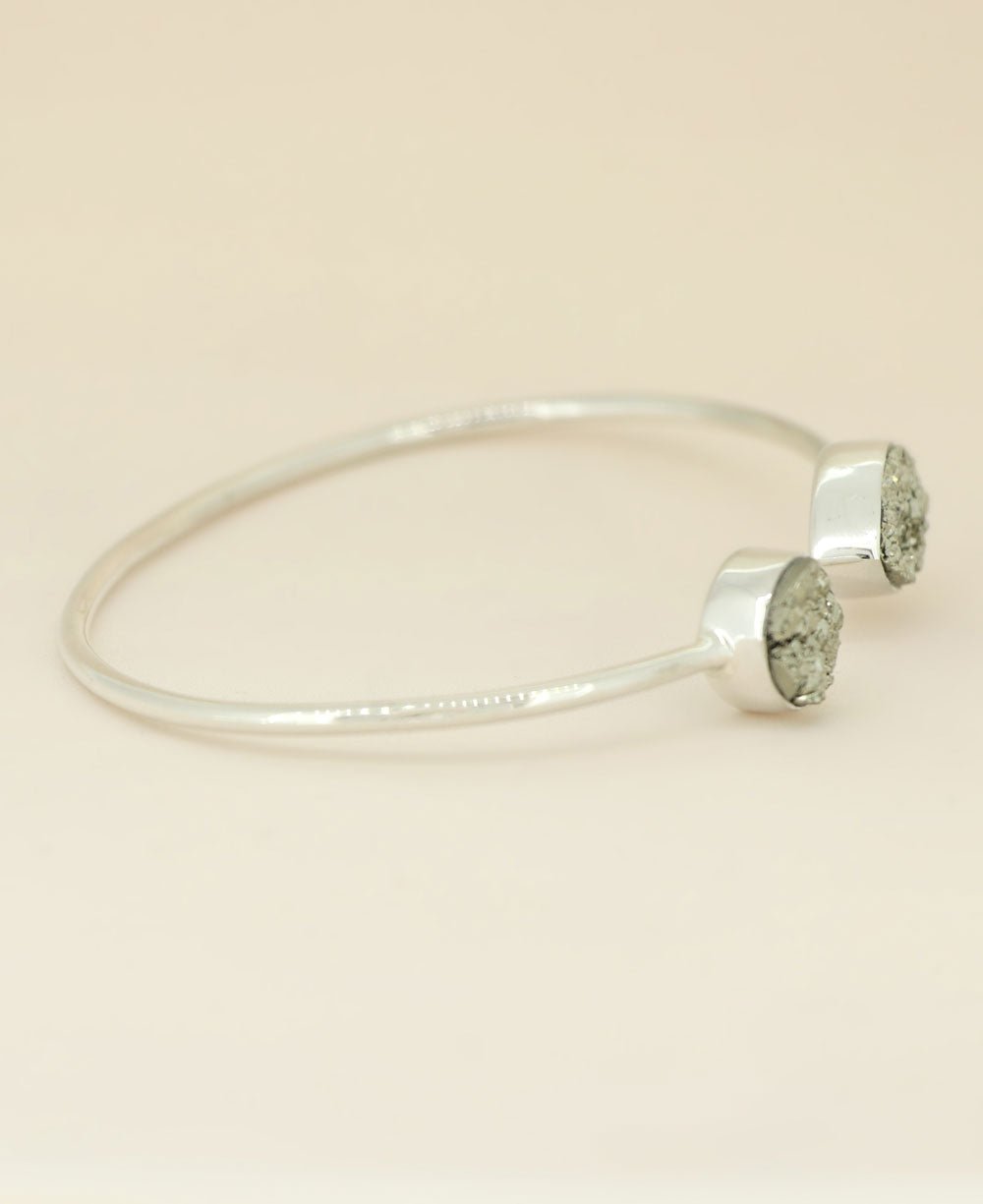 Pyrite Druzy Stones Sterling Silver Adjustable Bracelet - Bracelets