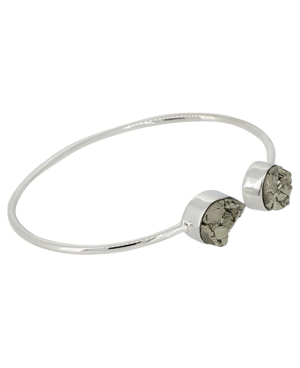 Pyrite Druzy Stones Sterling Silver Adjustable Bracelet - Bracelets