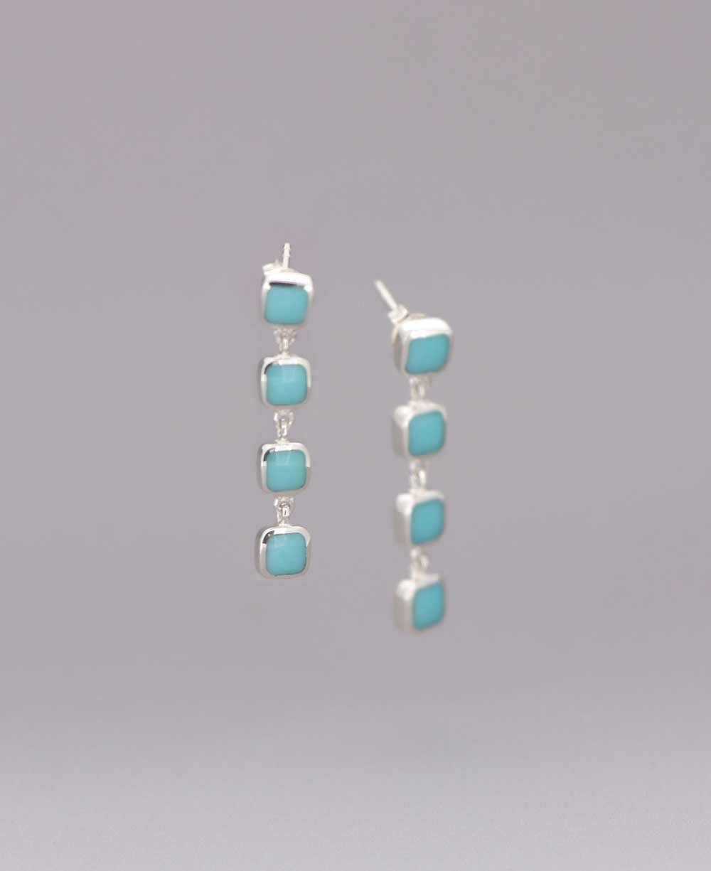 Quadruple Turquoise Square Sterling Silver Dangle Earrings - Earrings