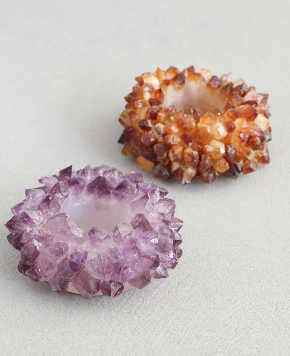 Quartz Crystal Candleholder, Amethyst and Citrine - Candle Holders Amethyst