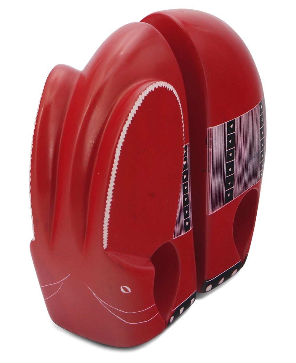 Red Kisii Elephant Bookends with Tribal Patterns - Bookends