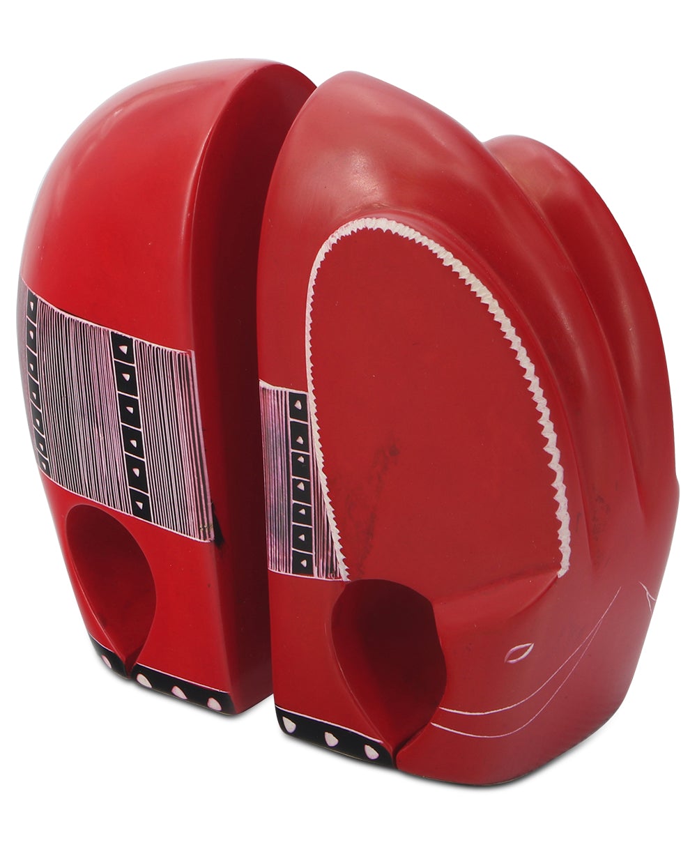 Red Kisii Elephant Bookends with Tribal Patterns - Bookends