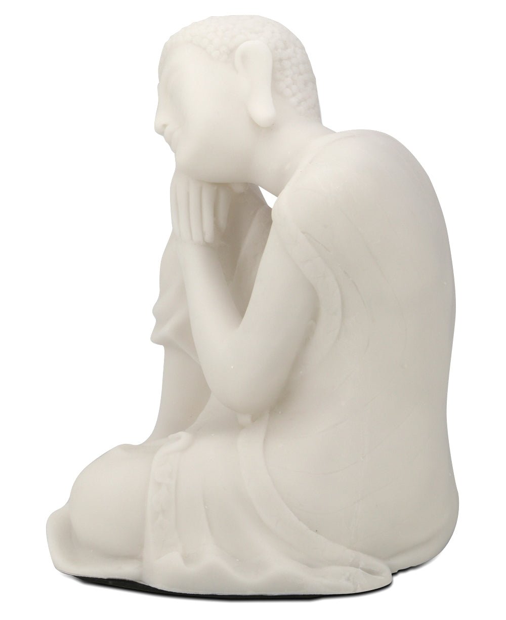 Resting Buddha Statue in Pearl White Finish, Indoor Outdoor - Sculptures & Statues