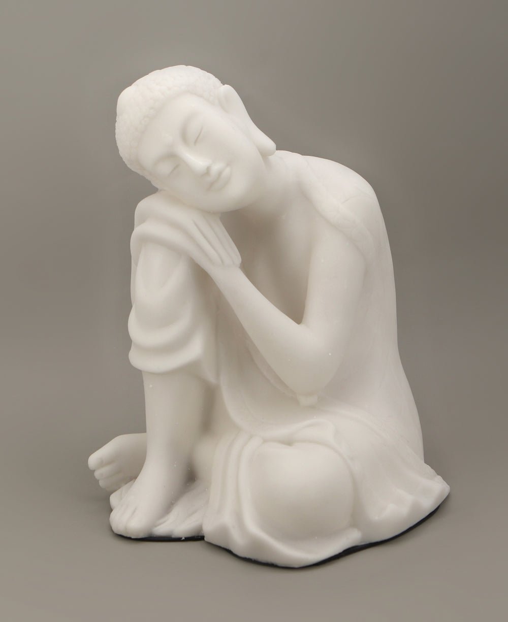 Resting Buddha Statue in Pearl White Finish, Indoor Outdoor - Sculptures & Statues