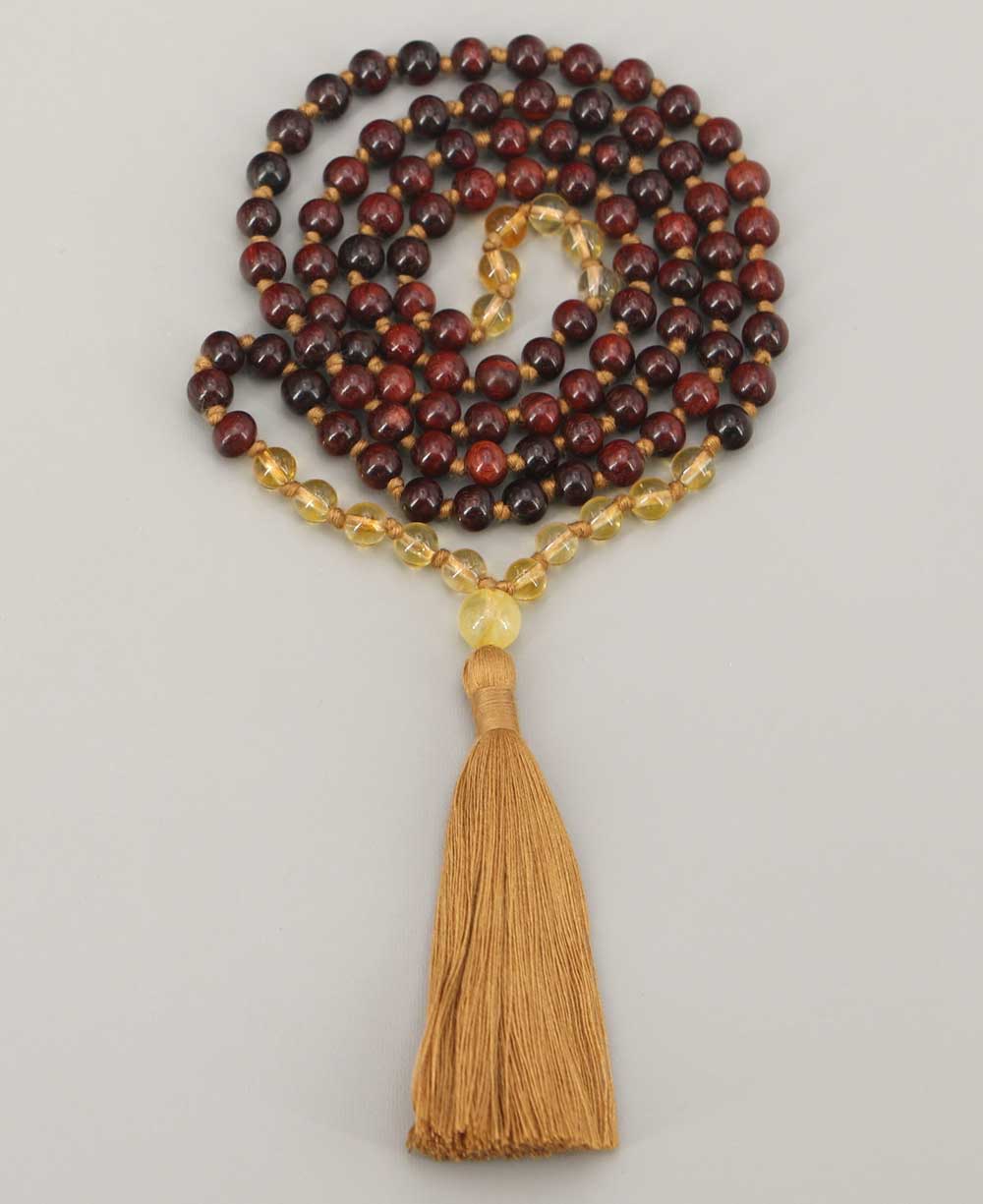 Rosewood and Citrine 108 Beads Meditation Mala, Knotted - Prayer Beads