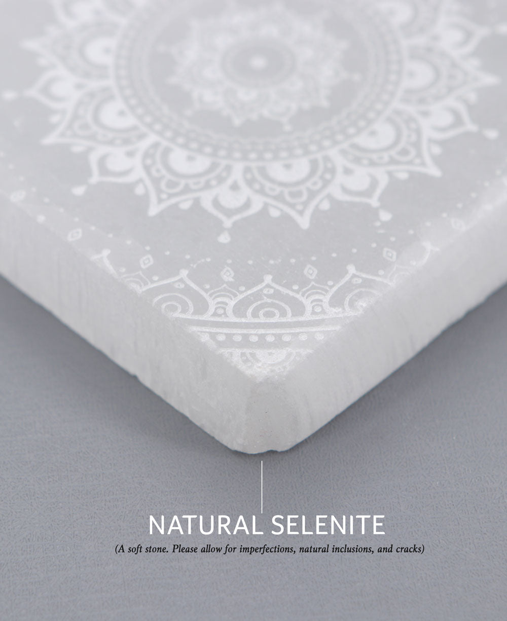 Selenite Energy Cleansing Plate with Mandala Design -
