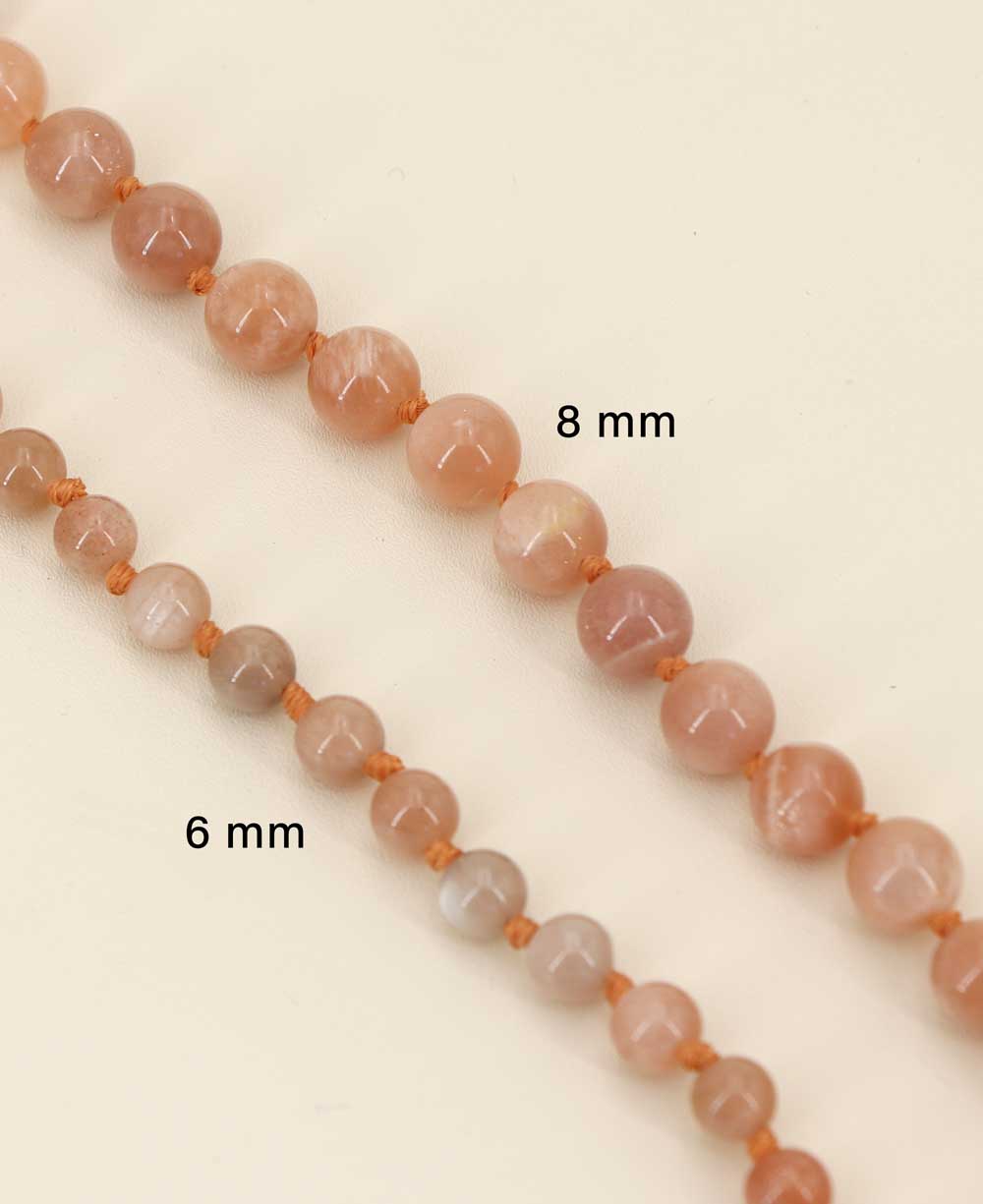 Serene Peach Moonstone Beads Meditation Knotted Mala - Prayer Beads 6mm
