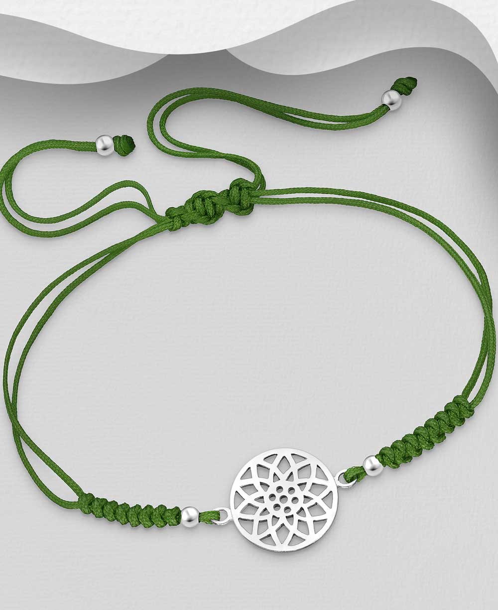 Serenity Lotus Mandala Silver Bracelet - Bracelets Green