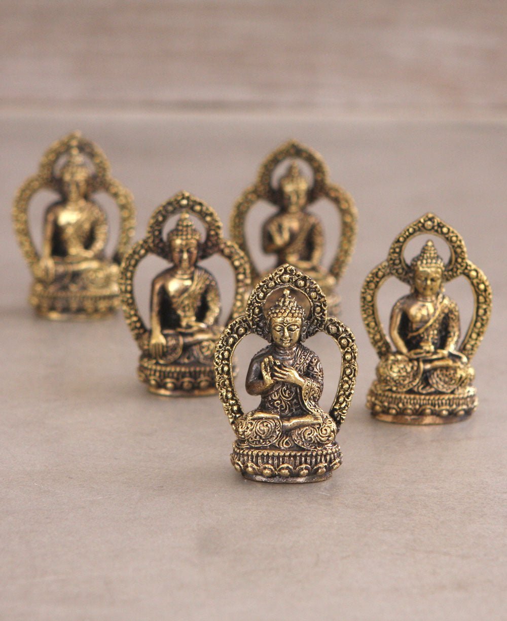 Set of 5 Small Dhyani Buddha Statues in Antique Finish - Sculptures & Statues