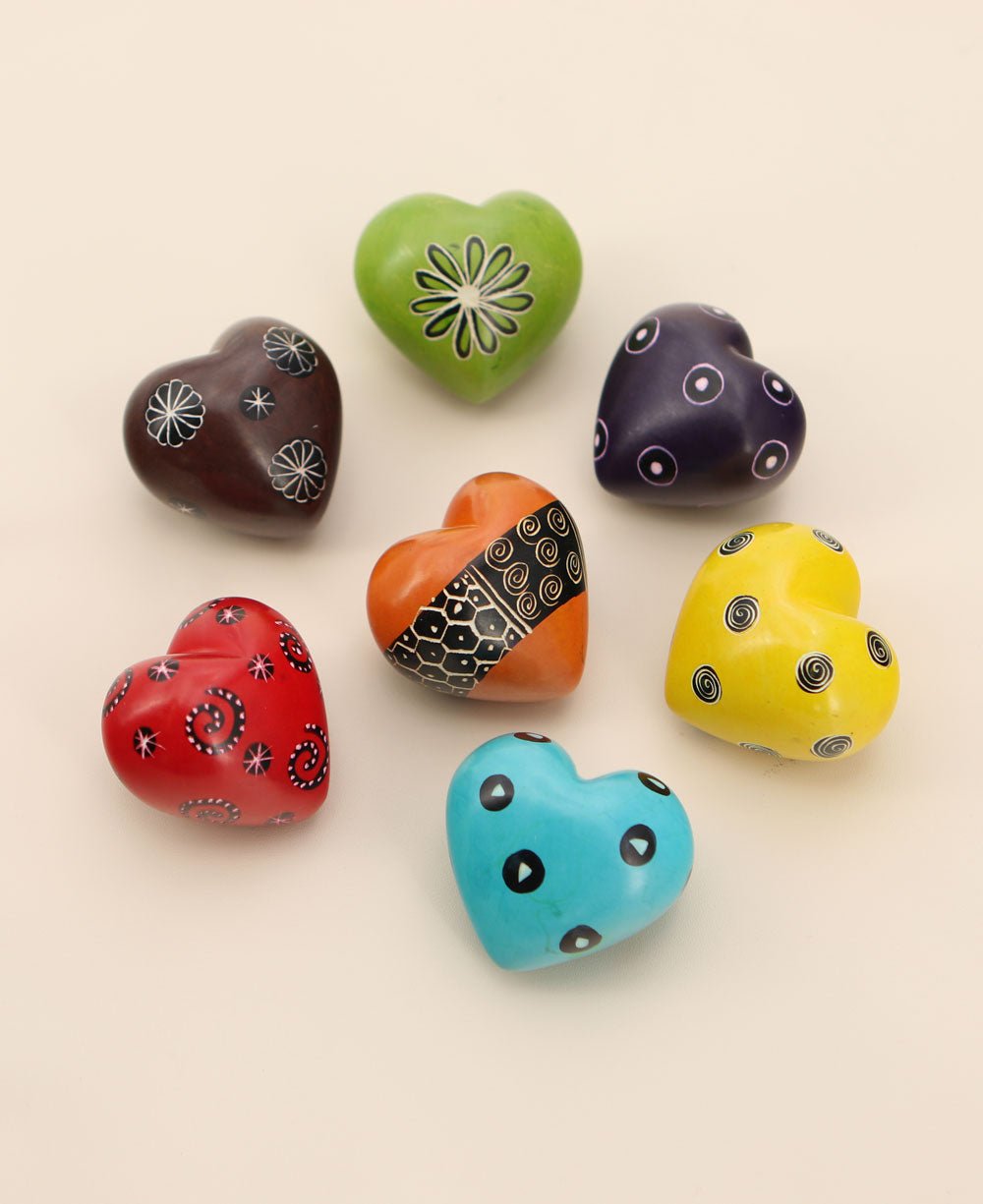 Set of 7 Soapstone Colorful Hearts – Artisan Made in Kenya - Paperweights