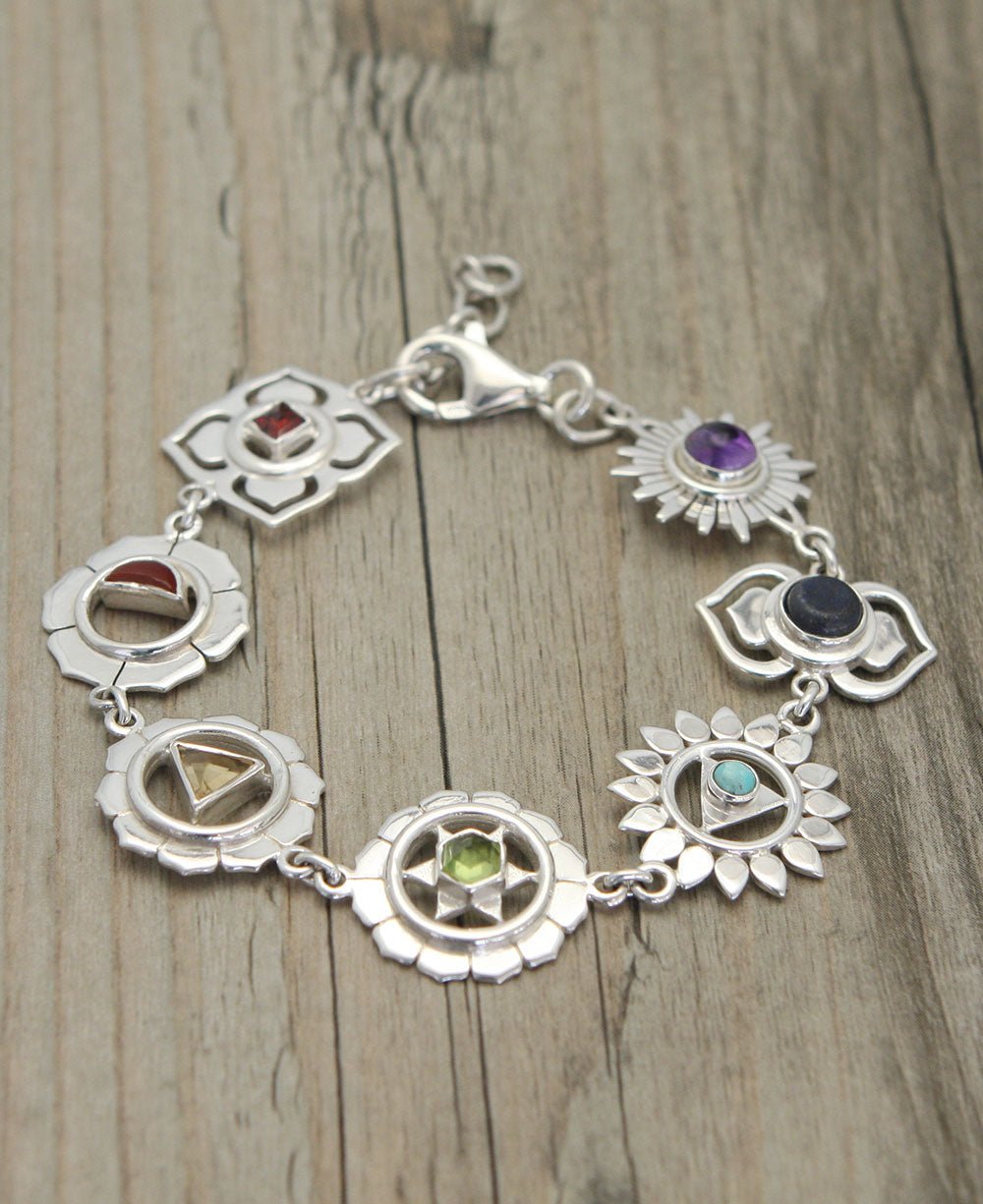 Seven Chakras Charm Bracelet - Sterling Silver -