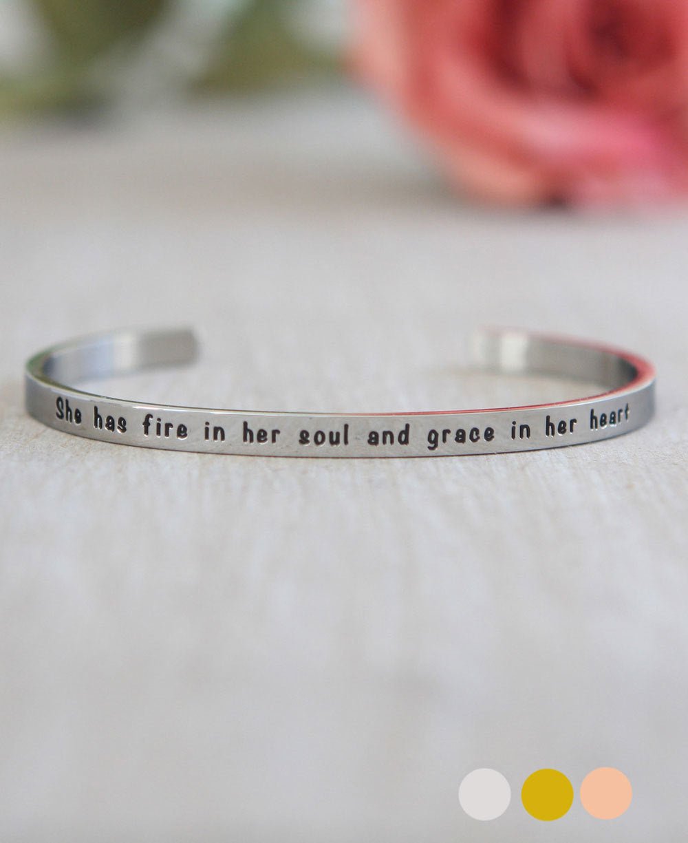 She Has Fire in Her Soul Inspirational Women's Cuff - Bracelets Silver