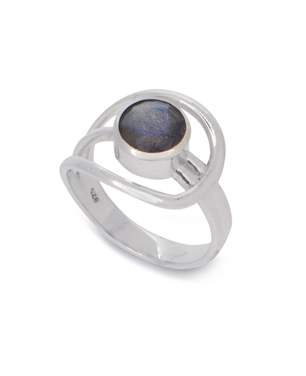 Shimmering Labradorite Sterling Silver Loop Ring - Rings Size 6