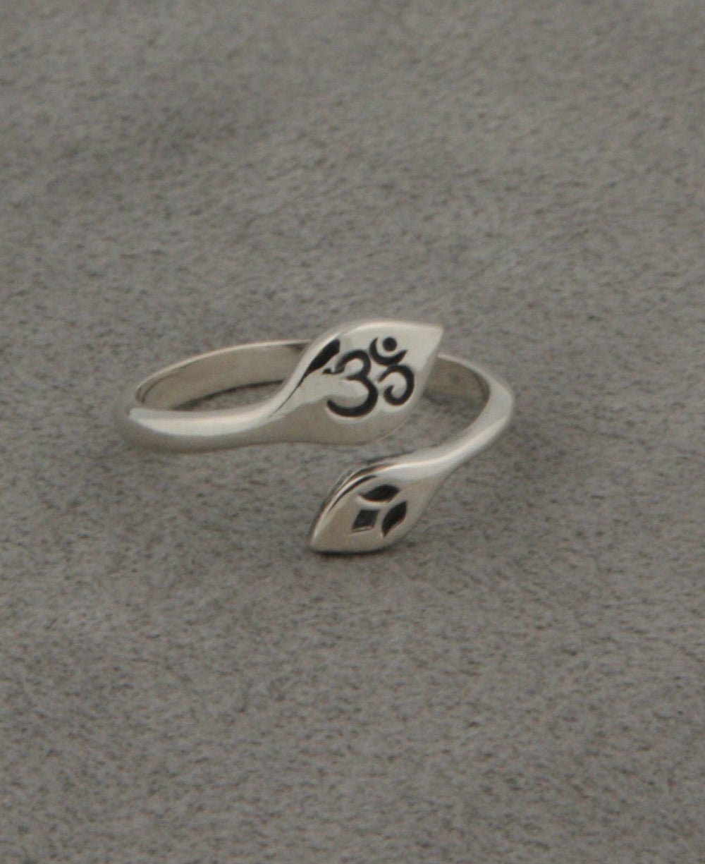 Silver Om and Lotus Ring, Adjustable - Rings - -