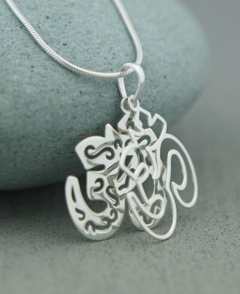 Silver Om Pendant in Layered Style - Charms & Pendants