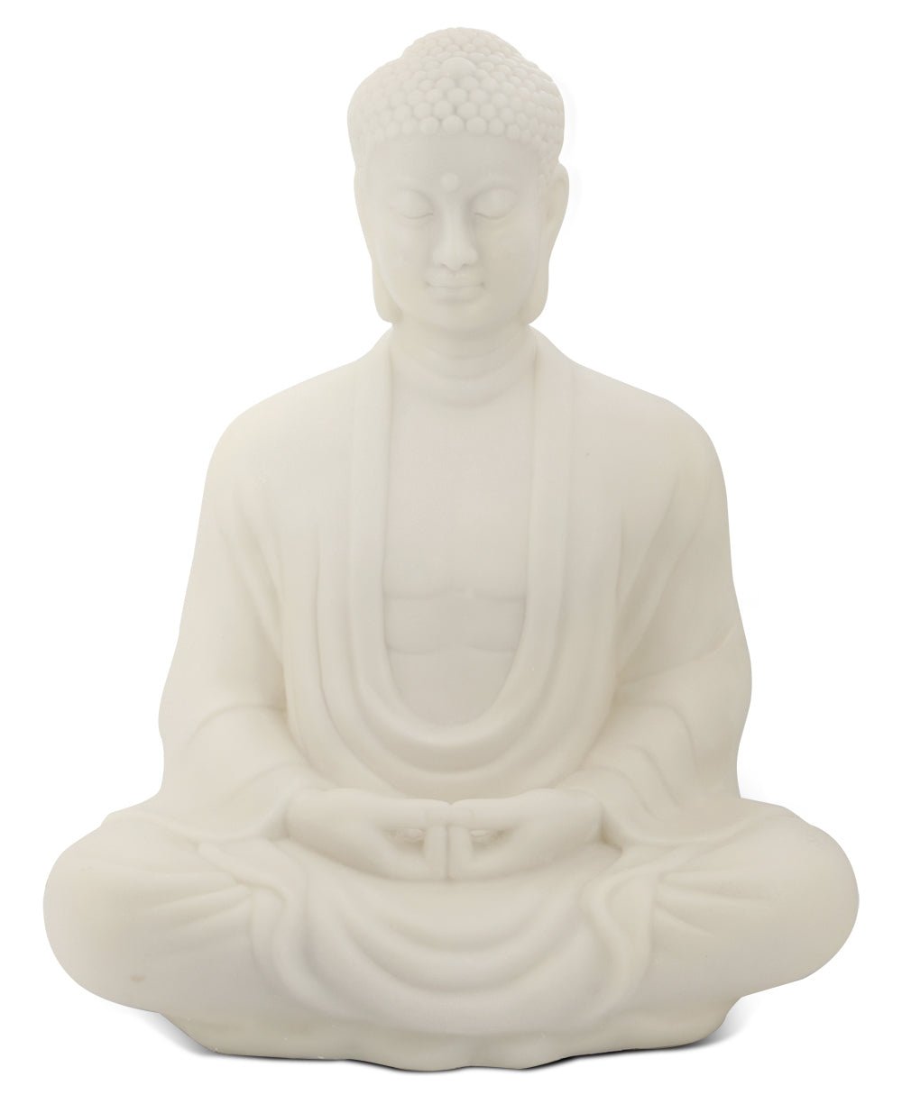 Sitting Garden Buddha Statue in Pearl White, 21 Inches Tall - Sculptures & Statues