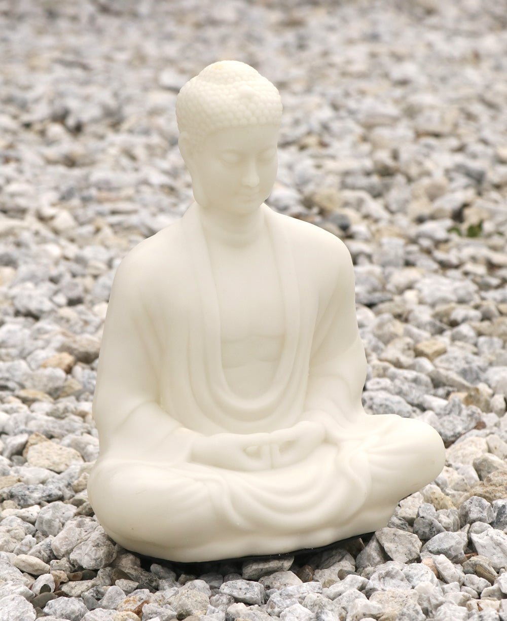 Sitting Garden Buddha Statue in Pearl White, 21 Inches Tall - Sculptures & Statues