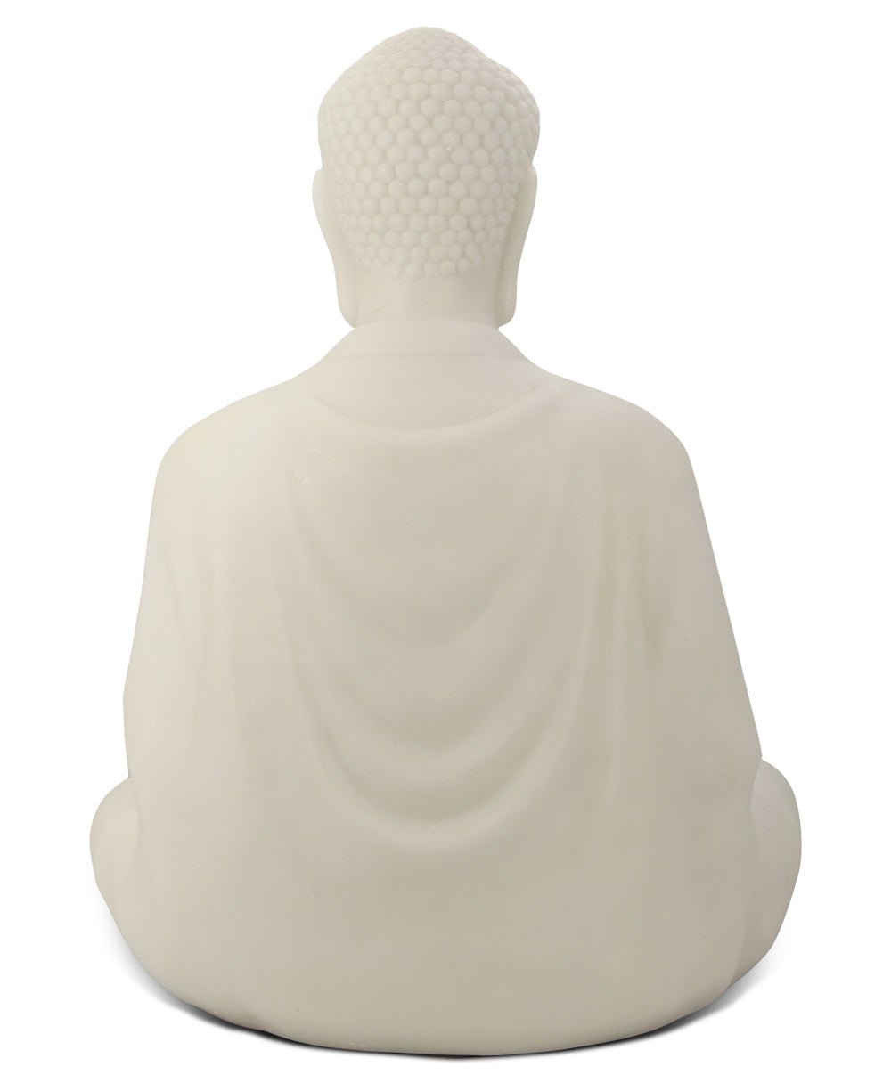 Sitting Garden Buddha Statue in Pearl White, 21 Inches Tall - Sculptures & Statues