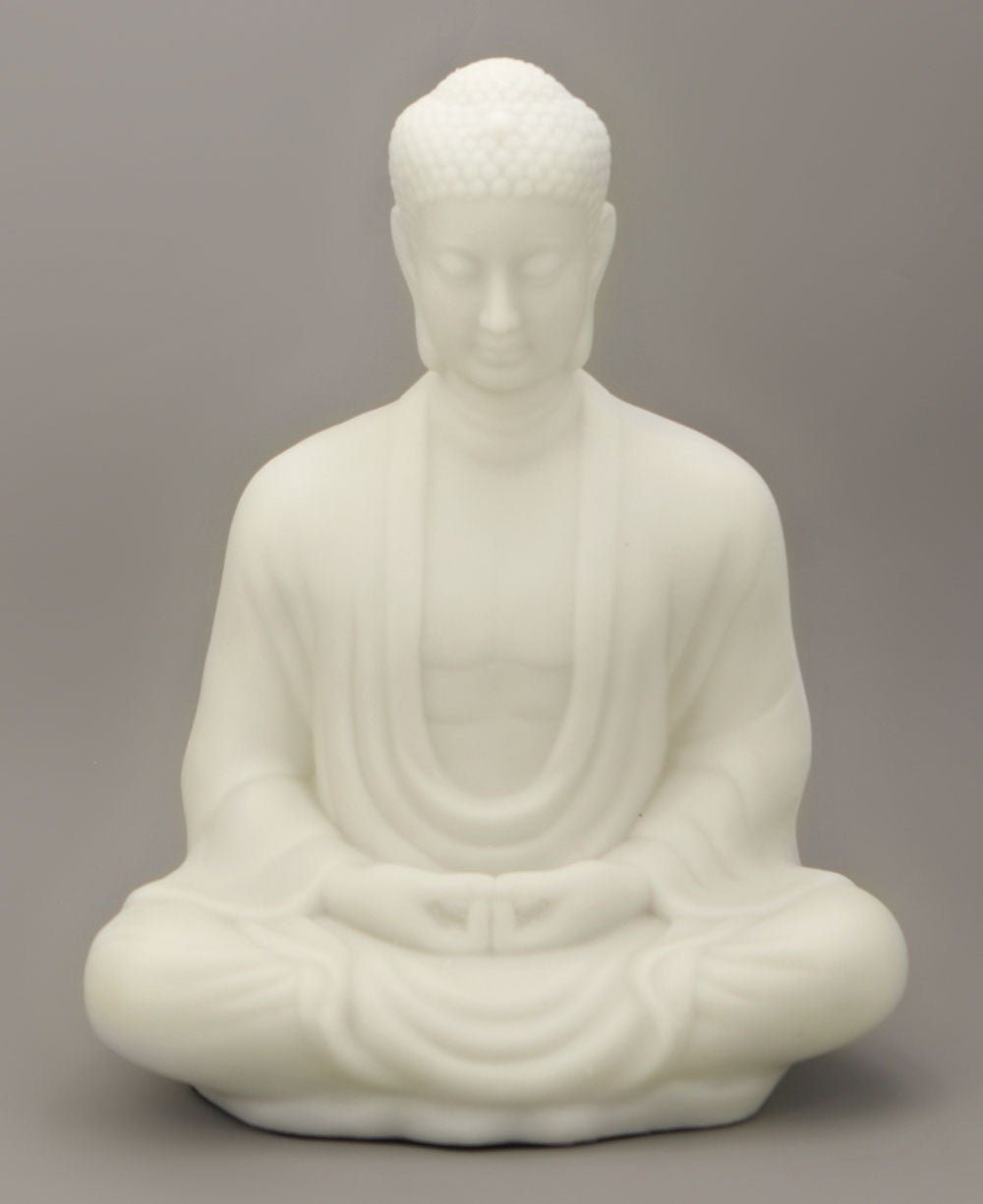 Sitting Garden Buddha Statue in Pearl White, 21 Inches Tall - Sculptures & Statues