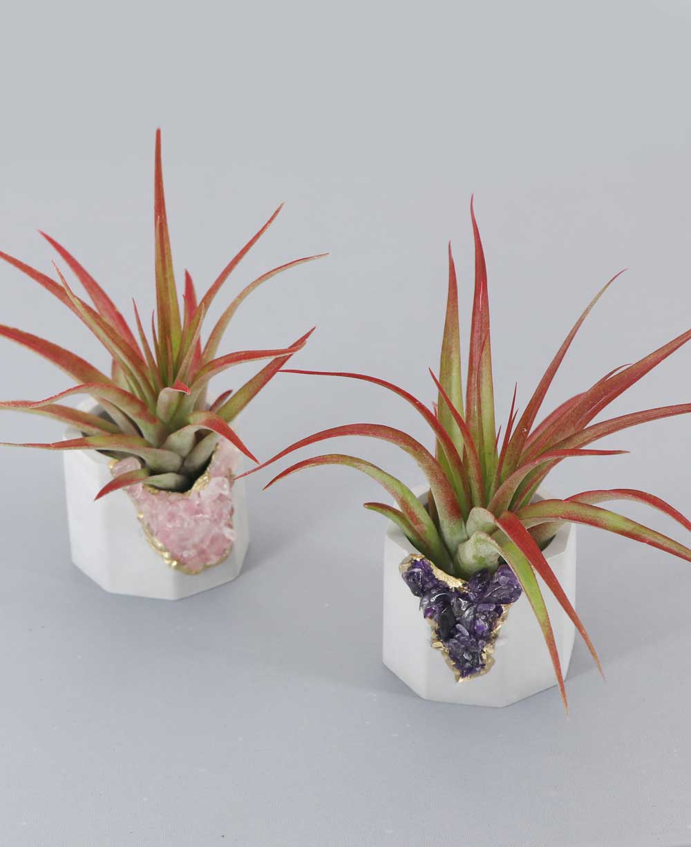 Small Gemstone and Concrete Air Plant or Tea-light Candle Holder - Pots & Planters Amethyst
