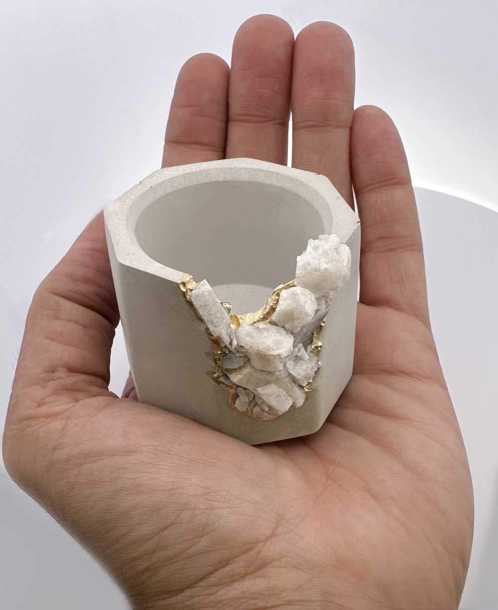 Small Gemstone and Concrete Air Plant or Tea-light Candle Holder - Pots & Planters Amethyst