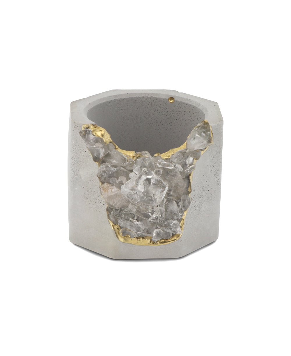 Small Gemstone and Concrete Air Plant or Tea-light Candle Holder - Pots & Planters Clear Quartz