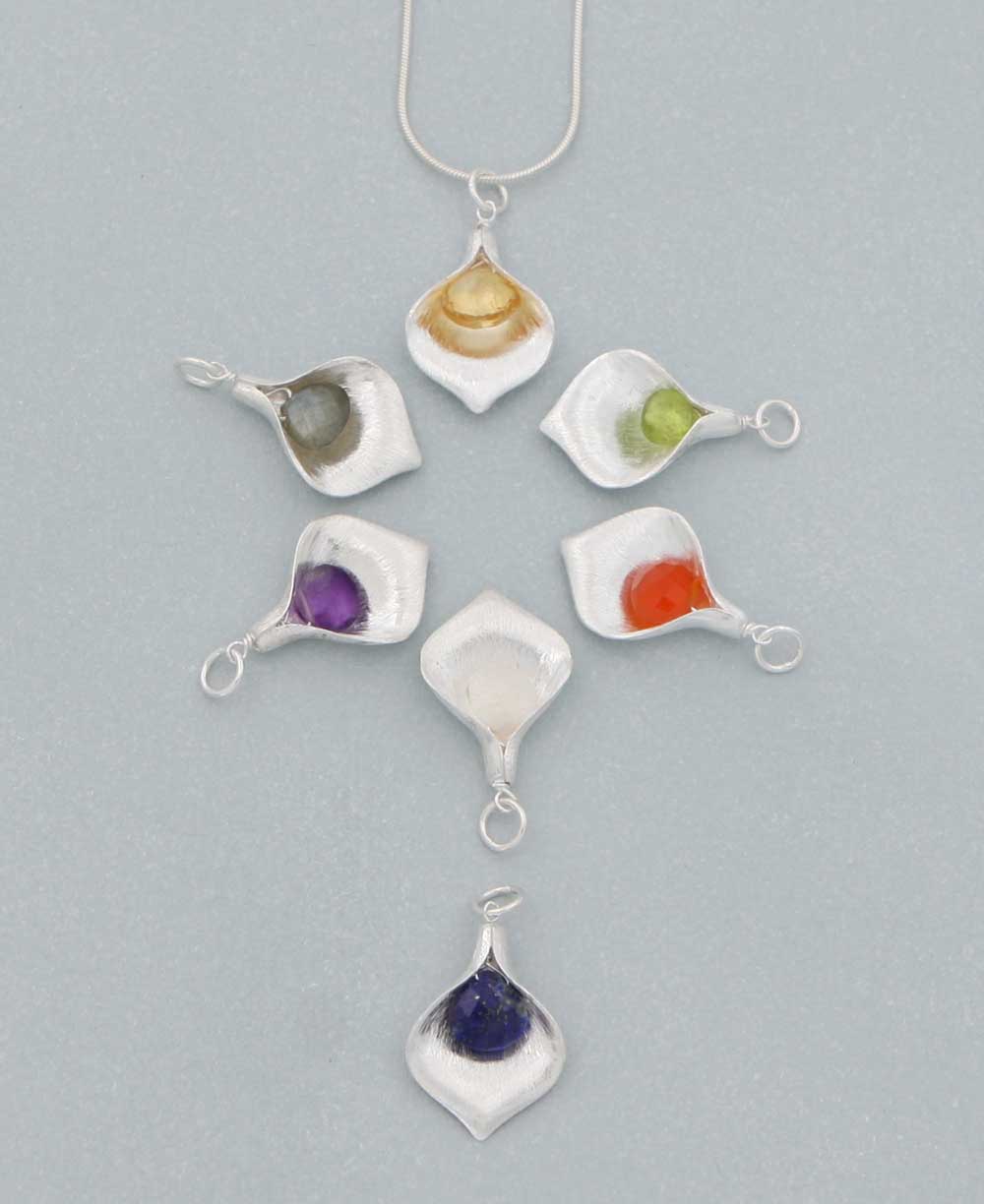 Small Sterling and Gemstone Lotus Petal Pendant - Charms & Pendants - Labradorite -