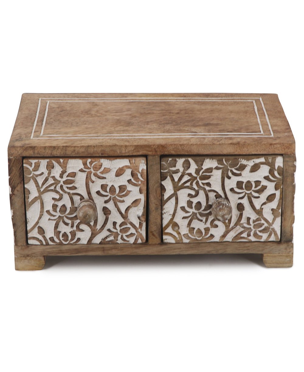 Small Tabletop Carved Wood Lotus Pedestal Riser With Drawers - Computer Risers & Stands - -